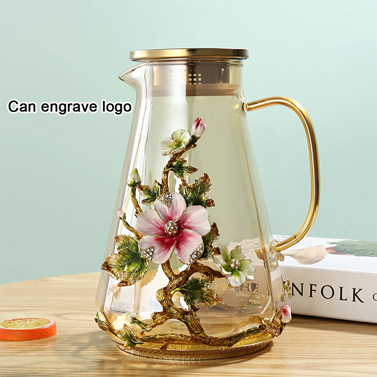 (Can Engrave Logo) 1500ML Enamel Colored Glass Cold Water Kettle, Thickened Heat-resistant Jug, Household Large Capacity Teapot