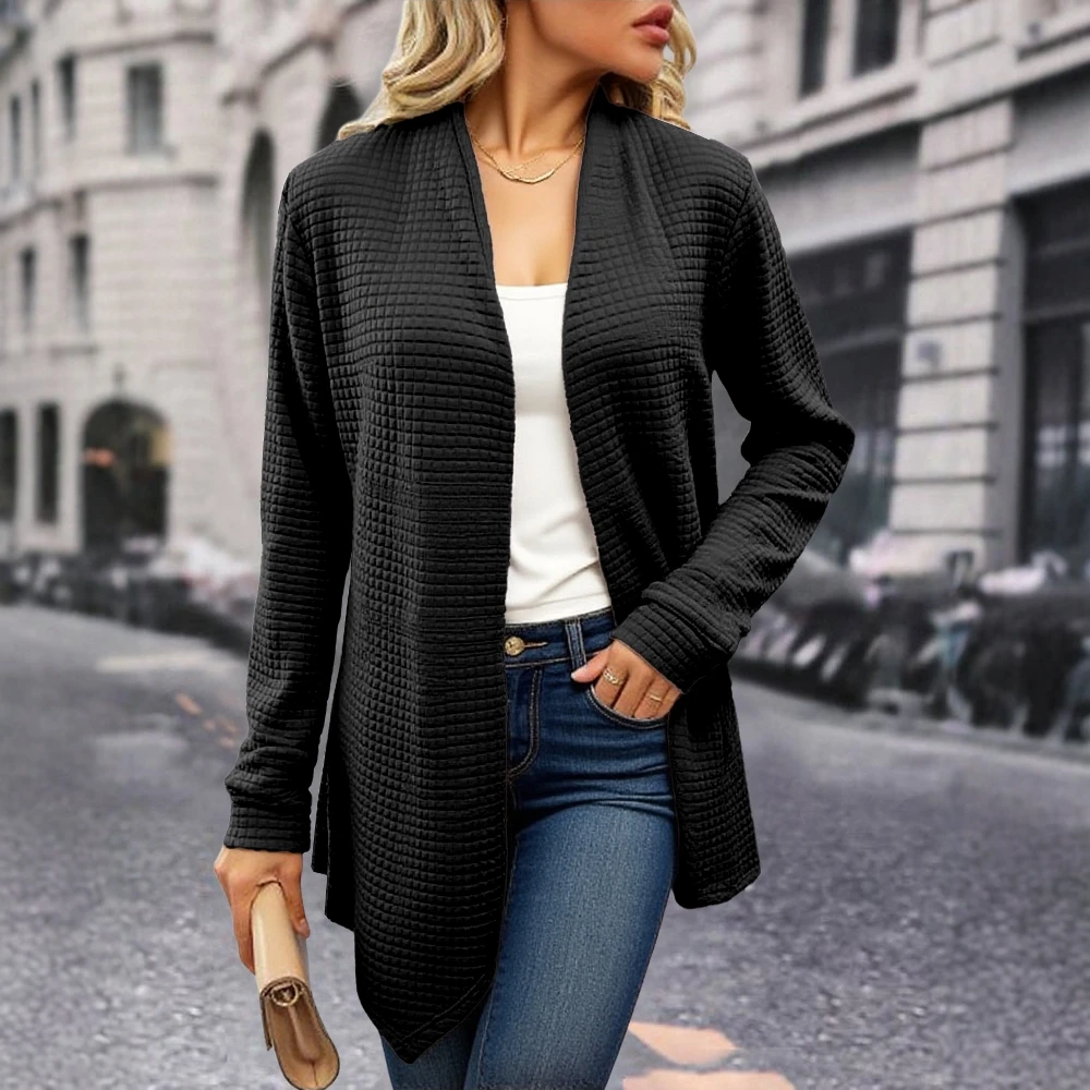 

UNIKTEE женский кардиган с длинными рукавами, однотонный повседневный модный удобный осенне-зимний топ с драпировкой