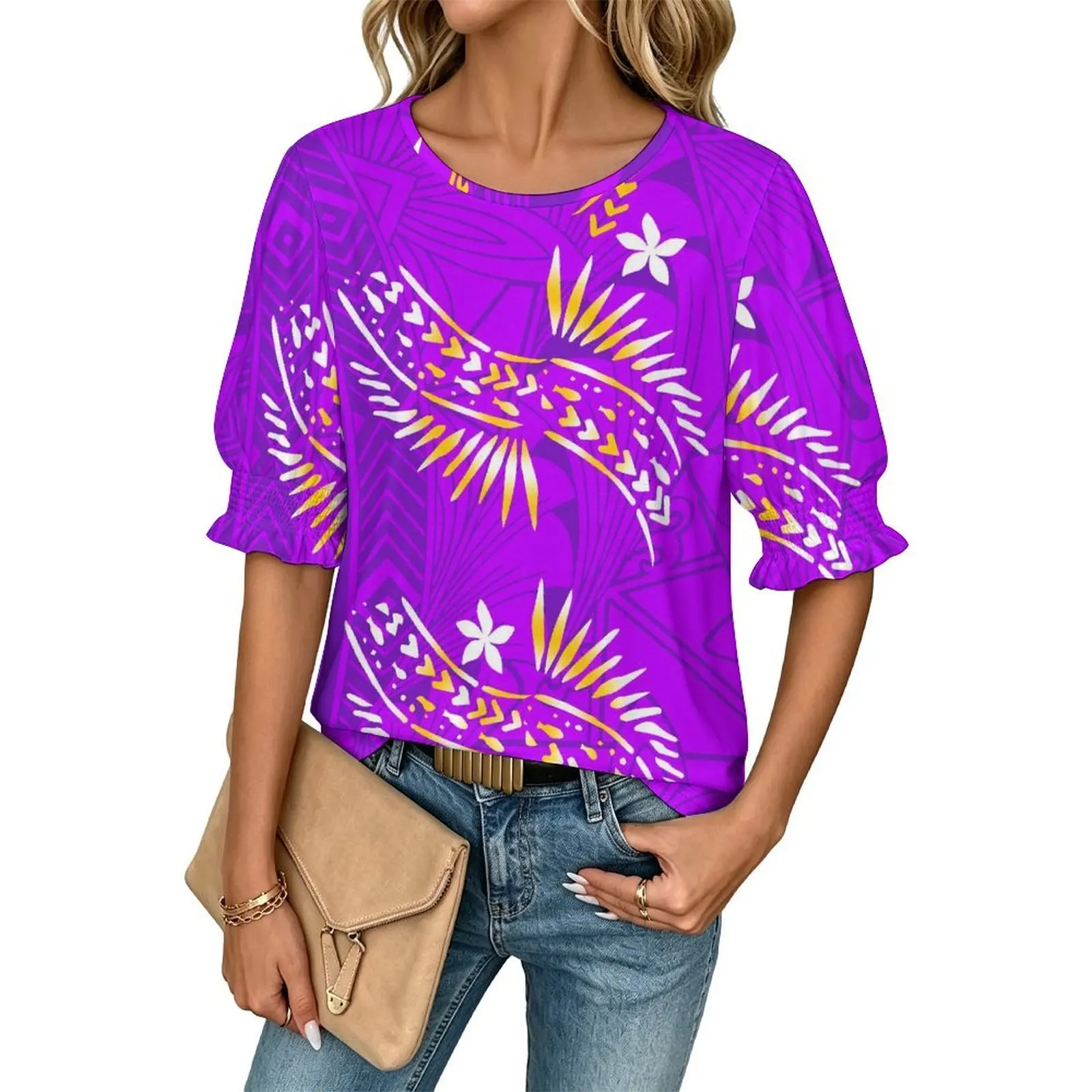 Fashion Polynesian Island Tattoo Women'S Short-Sleeved Shirt High-Resolution Pattern Customized Casual Shirt