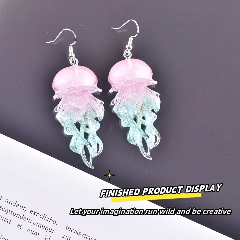6 Stück Leuchtende Glänzende Langschwanz-Quallen Harz-Anhänger Traumhafte Meerestier-Anhänger DIY Ohrringe Halskette Schmuck Bastelzubehör – Detail 5