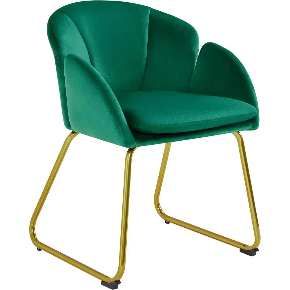 Flower Shape Velvet Armchair, Modern Side Chair Vanity Chair with Golden Metal Legs for Living Room/Dressing Room/Bedroom