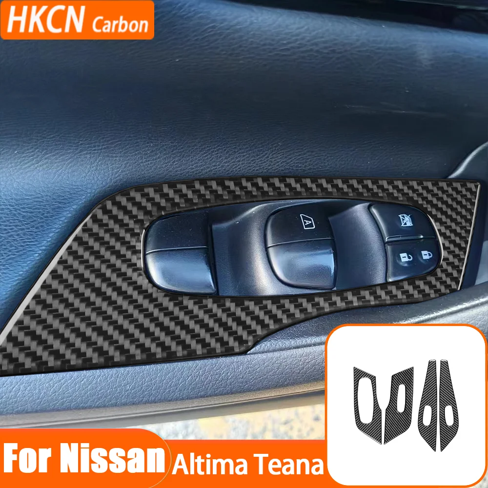 

Carbon Fiber Door Window Control Lifting Panel Car Interior Accessories Trim Sticker Decals For Nissan Altima Teana 2013—2018