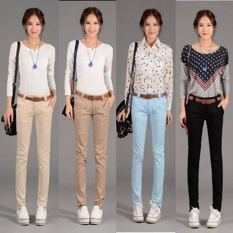 Casual Mid Waist Pants Women 2025 Korean Fashion Spring Autumn Black Khaki Pencil Pants Office Ladies Streetwear Long Trousers