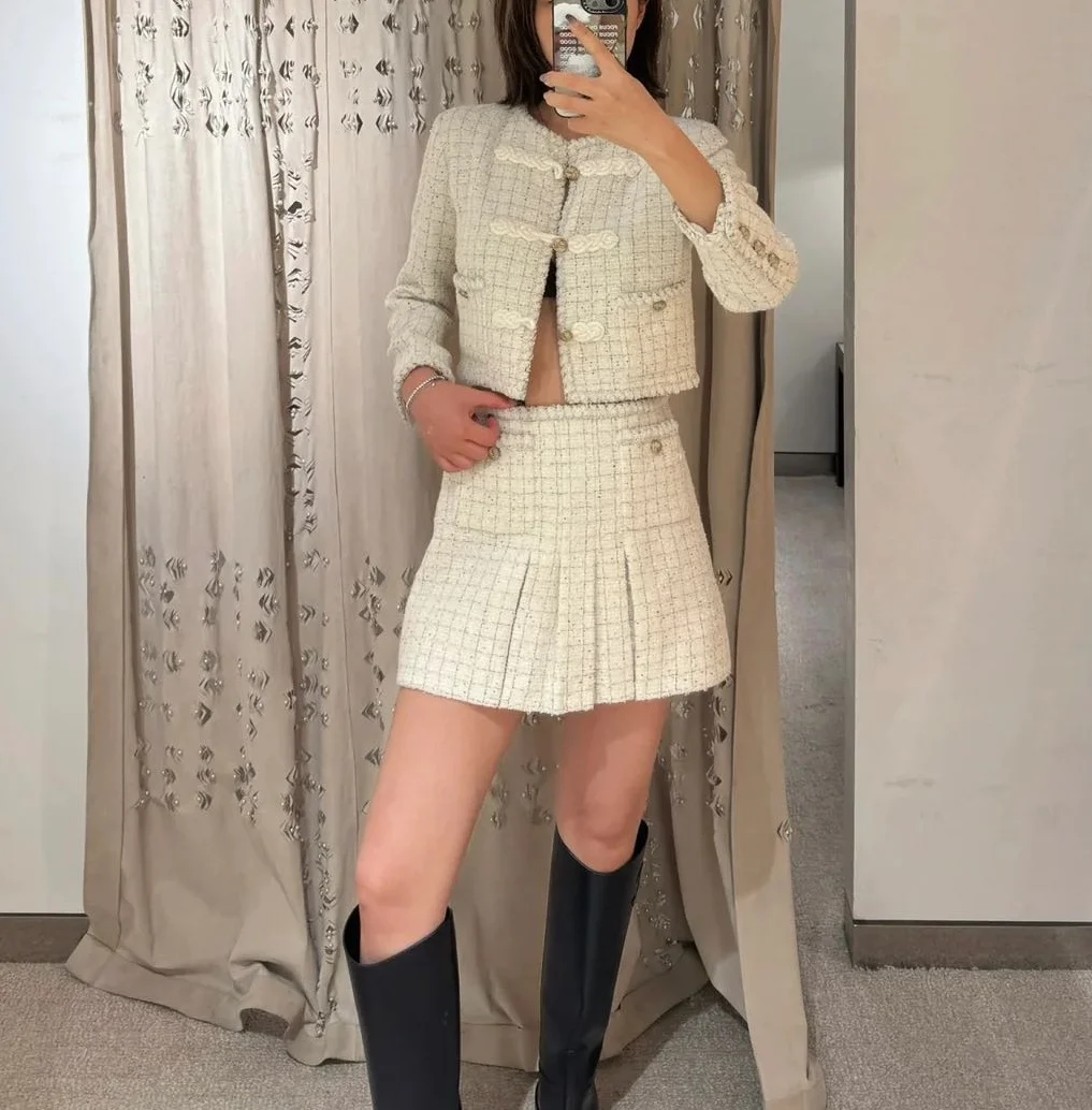 

Women's new short jacket with double pockets, mini skirt of the same style sold separately, K ylijenn er