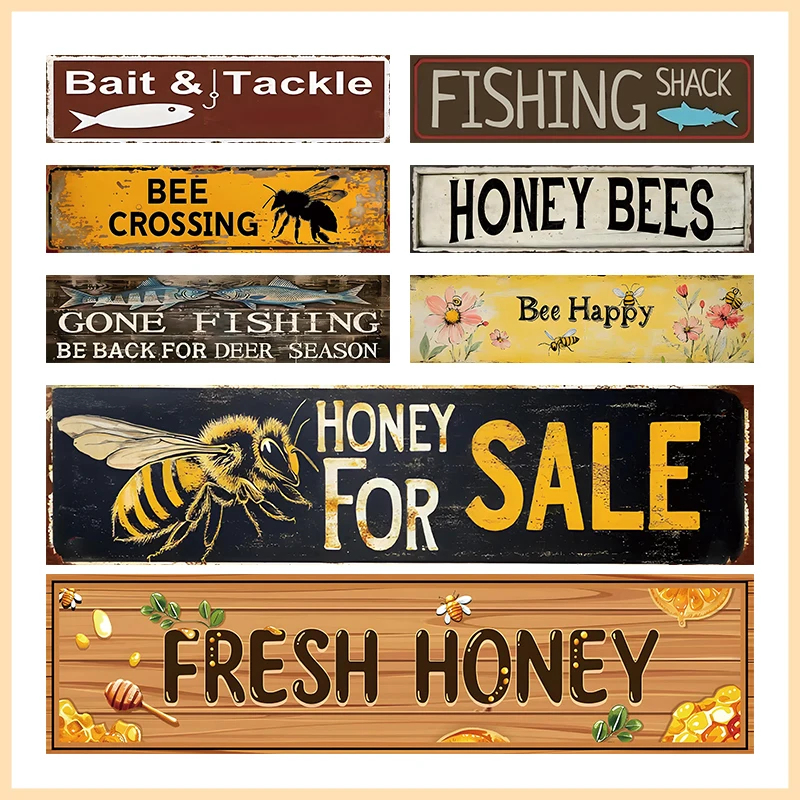 Rustic Apiary Signs, Honey Bee Trail Metal Sign, Retro Metal Tin Sign Backyard Farm Wall Art Decoration, Outdoor Bee Lover Gift