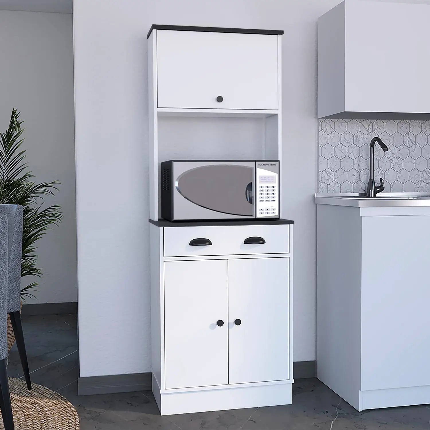 Tampa Kitchen Pantry with Drawer and 2 Cabinets White/Black