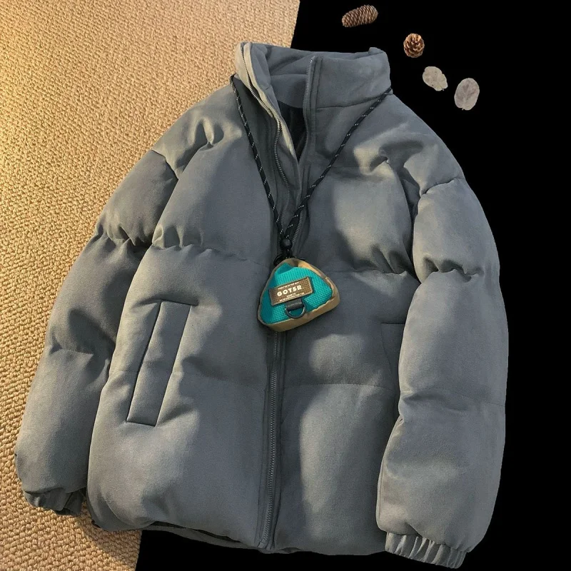 

Мужская замшевая хлопковая куртка свободного кроя для зимы, теплая, молодежная, модная, с полиэстеровым наполнителем, на молнии, с длинными рукавами, прямым подолом