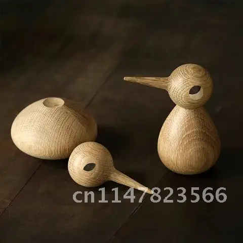 Handmade Nordic Denmark Puppet Wood Carving Bird Soft Deco Spiked-billed Bird Creative Gift of Pure Solid Wood Decoration