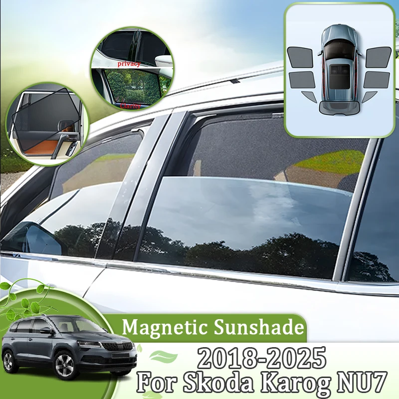 

For Skoda Karoq NU7 2018-2025 Mesh Magnetic Sunshade Auto Shade Windshield Heat Insulating Visor Anti-UV Privacy Car Accessories
