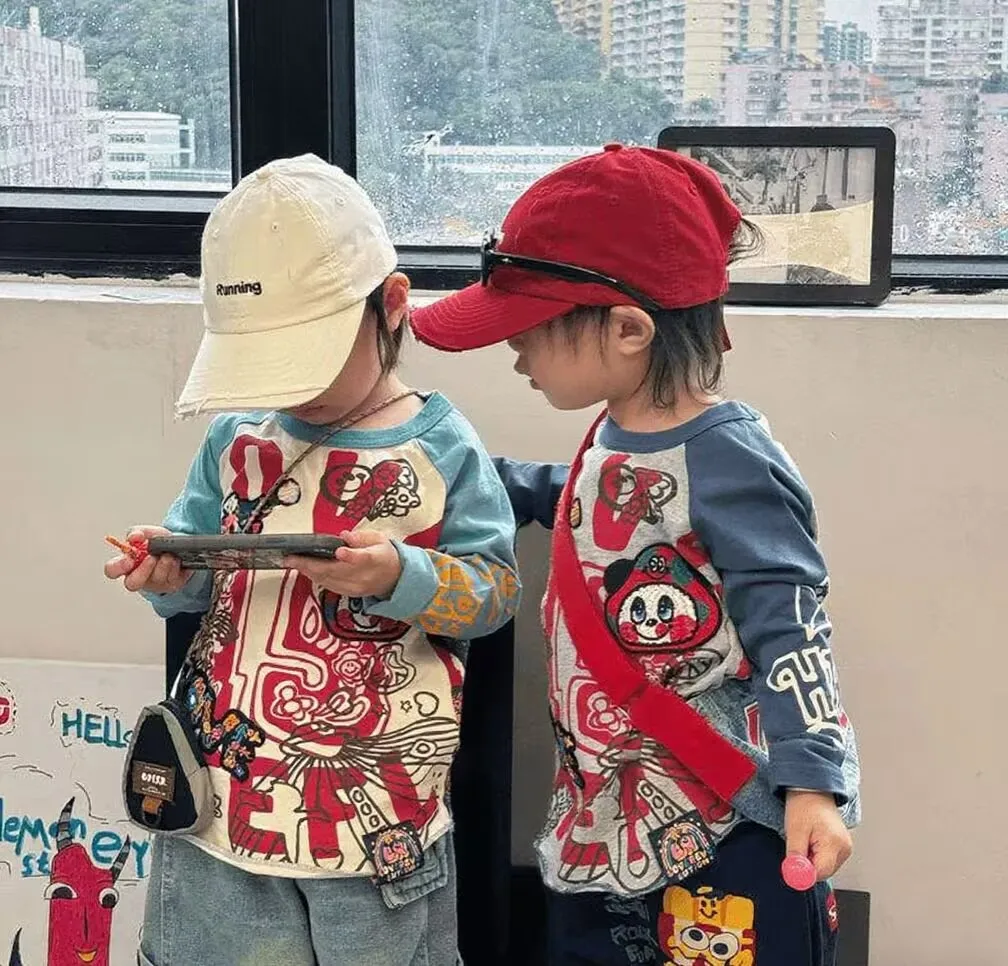 

Japanese Jams Boys Fashion Long Sleeve T-Shirt Cartoon Print Cotton Fall Tee for Girls Toddler & Kid Tendy Base Layer Top