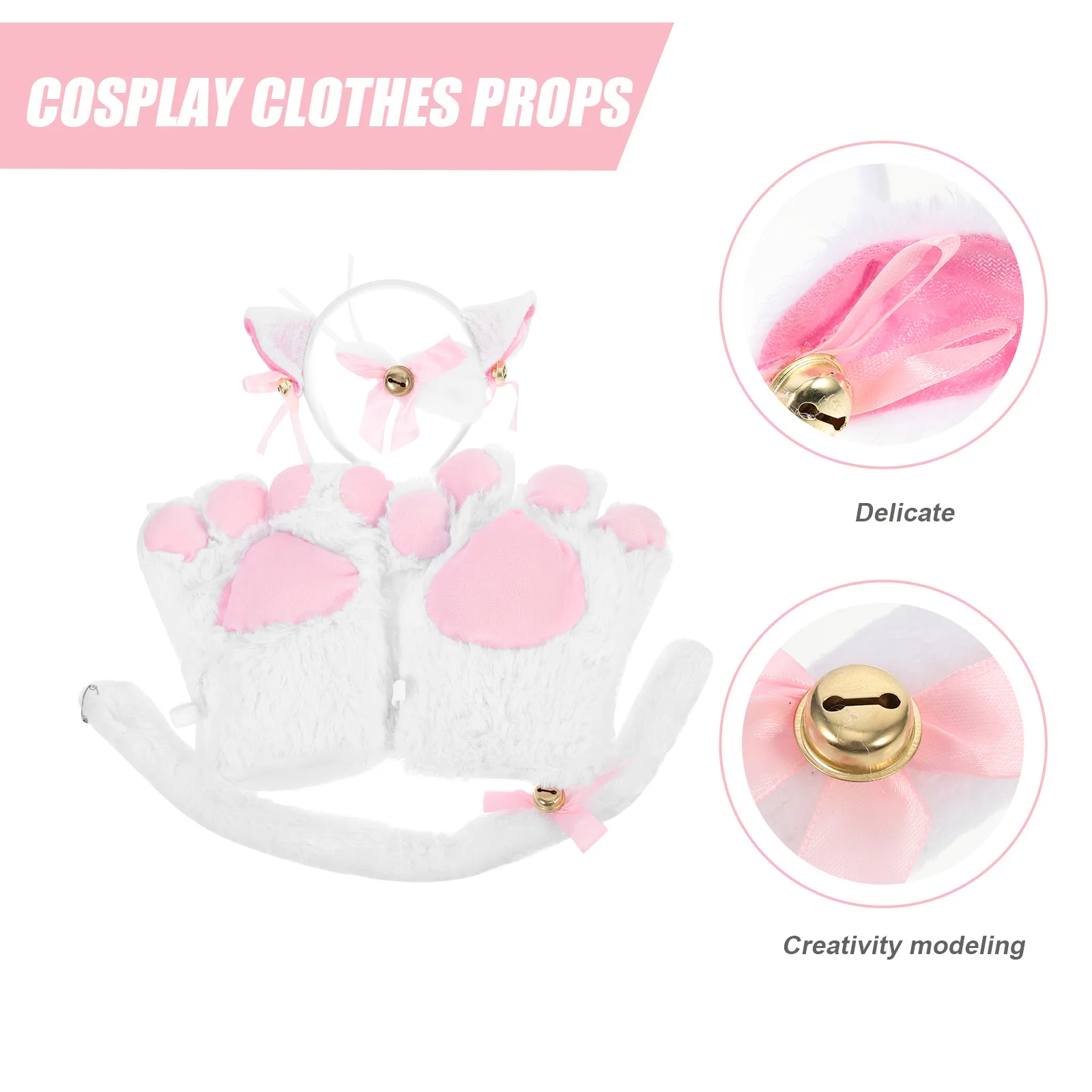 ชุดอุปกรณ์แต่งกายแมว 1 ชุด ประกอบด้วยถุงมือลายอุ้งเท้าแมว โบว์ผูกผม ที่คาดผมหูแมว หางยาว อุปกรณ์เสริมสำหรับงานปาร์ตี้ฮาโลวีน สำหรับผู้หญิง