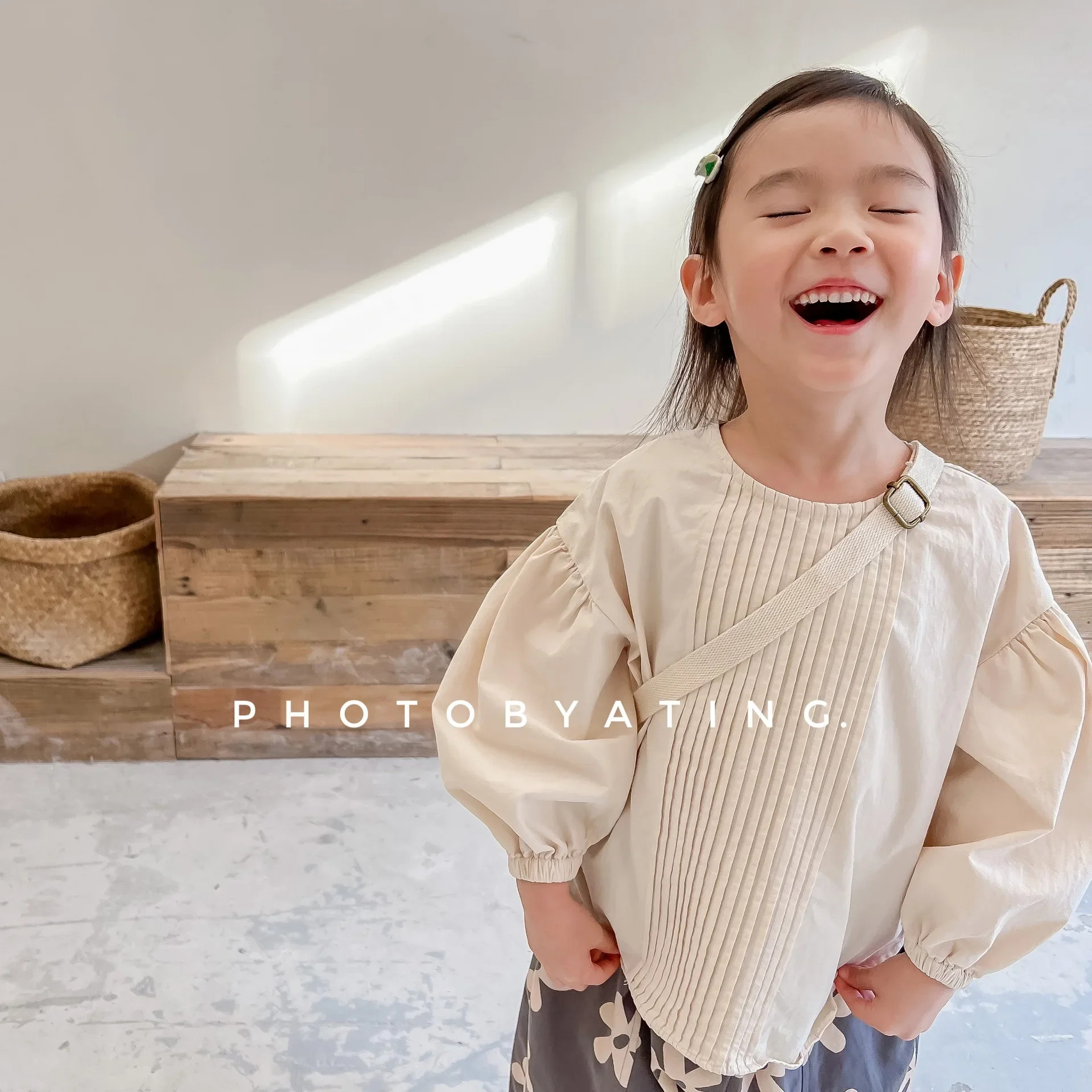 Kids Blouses 2024 Autumn Childrens Clothing New Collection Girls Autumn Clothing Korean Hemp Cotton Bubble Sleeve Shirt