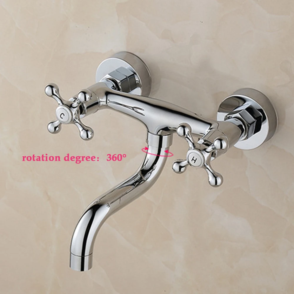 Kitchen Bathroom Wall Fitting Wall Mounted Tap Pouring Basin Two-Handle Mixer Tap