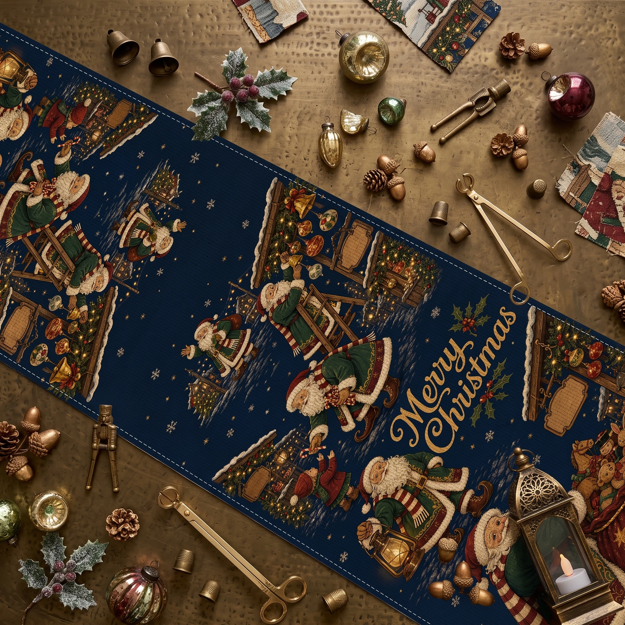 Holiday Table Runner Farmhouse Decor Christmas Table Topper Christmas Table Runner Christmas Village Print Holiday Dining Scarf