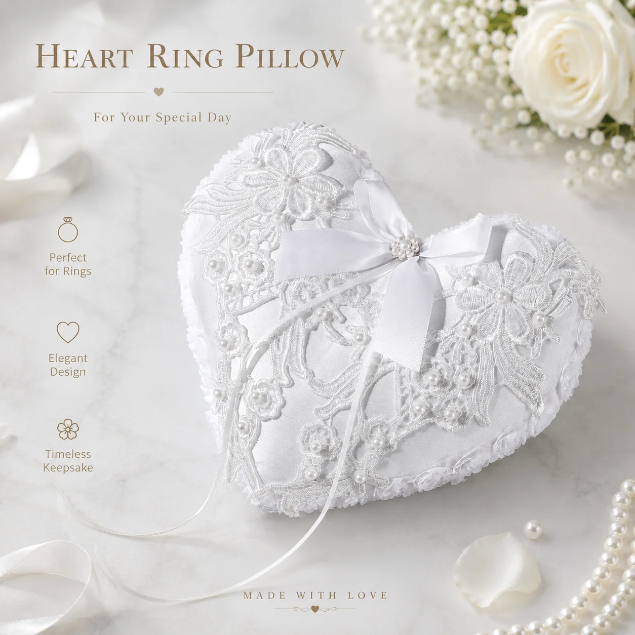 Ring Bearer Pillow - Elegant Lace Applique Ring Bearer Pillow