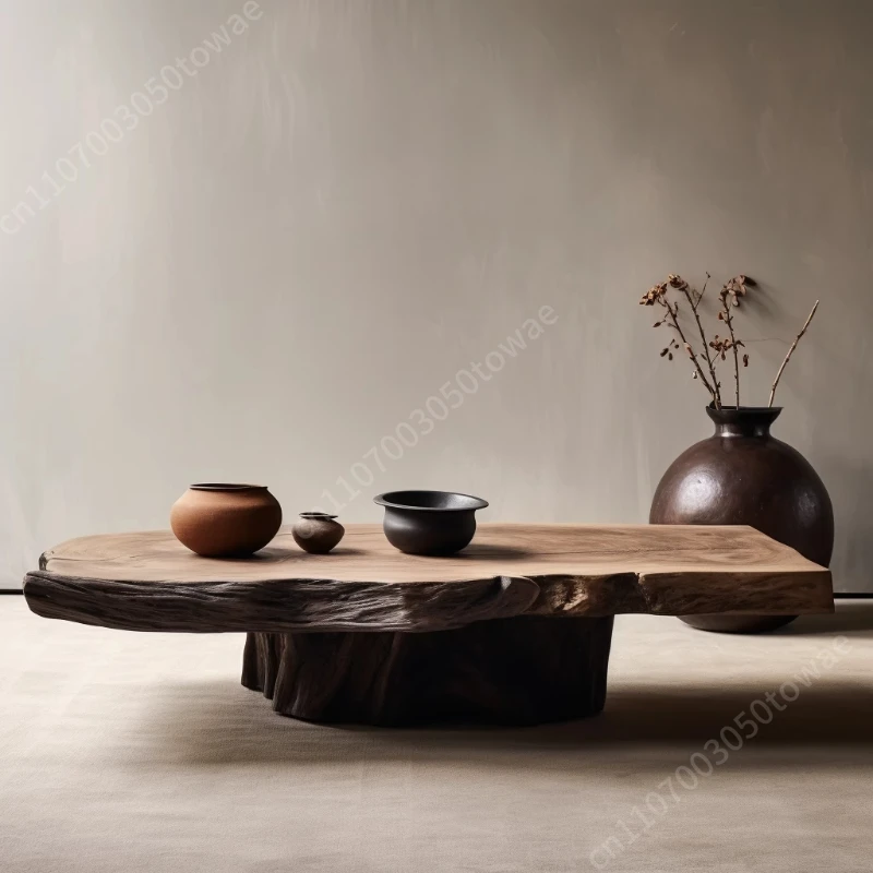Live Edge Solid Wood Coffee Table, Solid Walnut Wood Handcrafted Center Table for Living Room