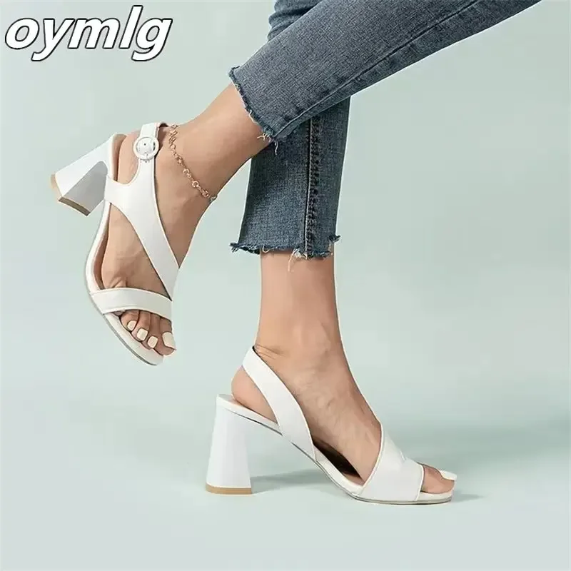 High-heeled sandals for women in 2024 summer new fashion thick heel one-line buckle Roman sandals for women designer sandals