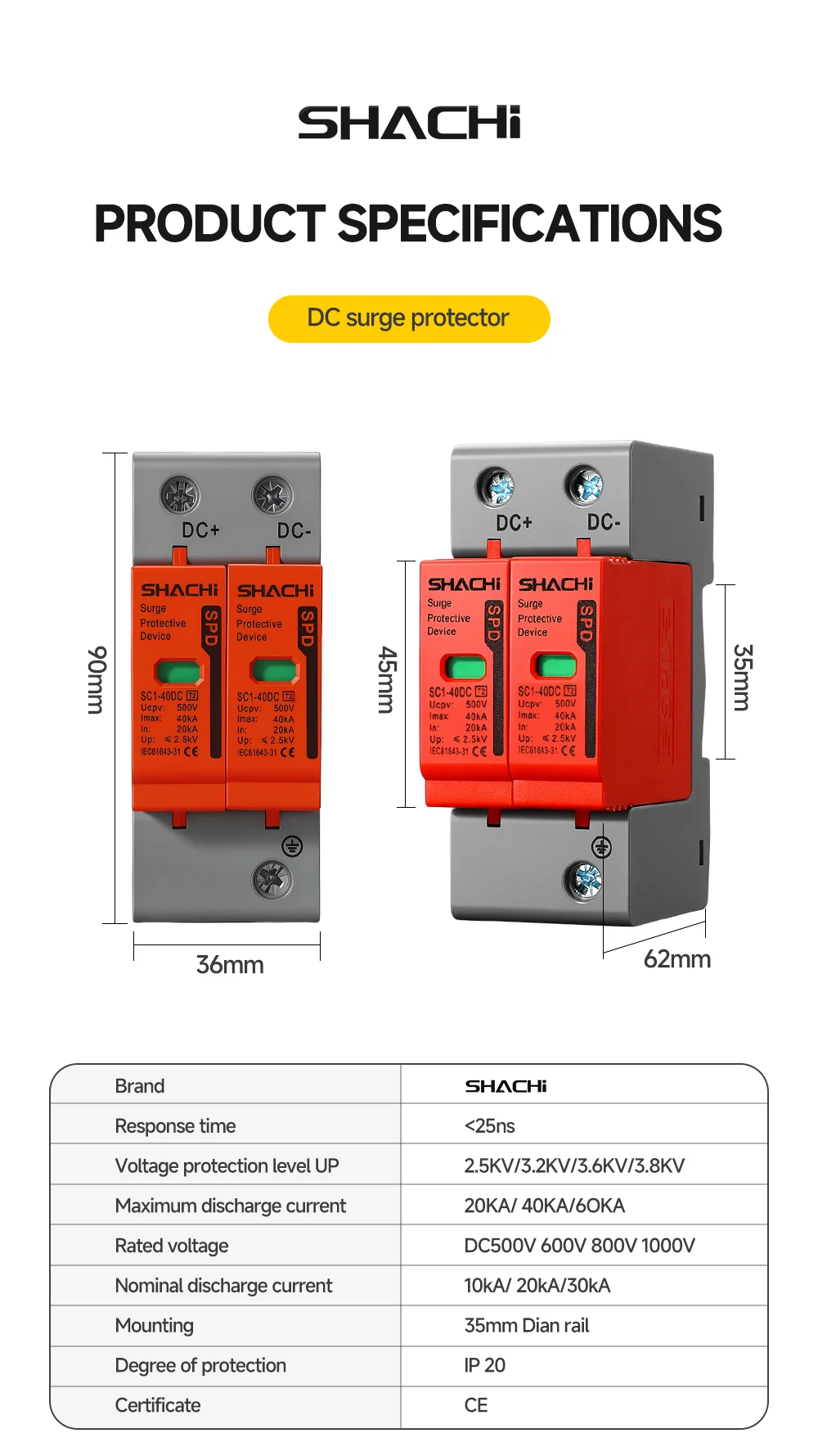 2P DC-Serien-Überspannungsschutzgerät 500V 600V 800V 1000V 10-20KA 20-40KA für Photovoltaik-Solaranlagen-Blitzschutz – Detail 11