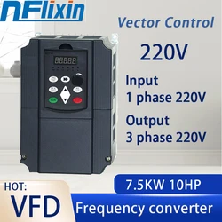 Variable Frequency Inverter 220V 7,5KW Frequency Converter 1P 220V Input and 3P 220V Output Drive ConverterFrequency Invert