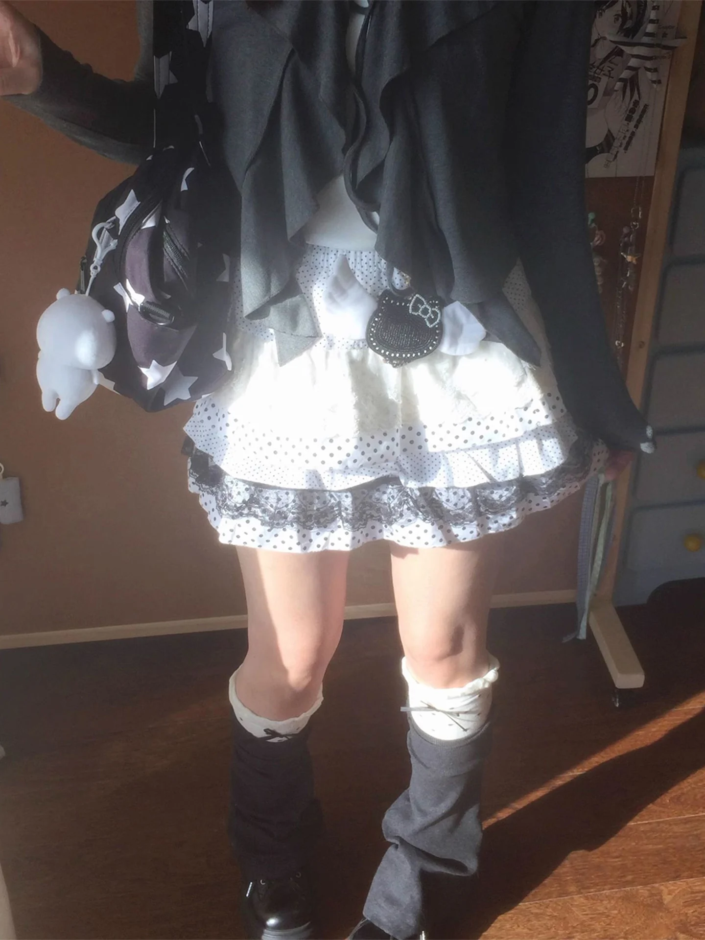 

Юбка в стиле Лолита с милым принтом в горошек, женская весенняя винтажная юбка-бисквит с высокой талией, А-силуэт, для повседневной носки