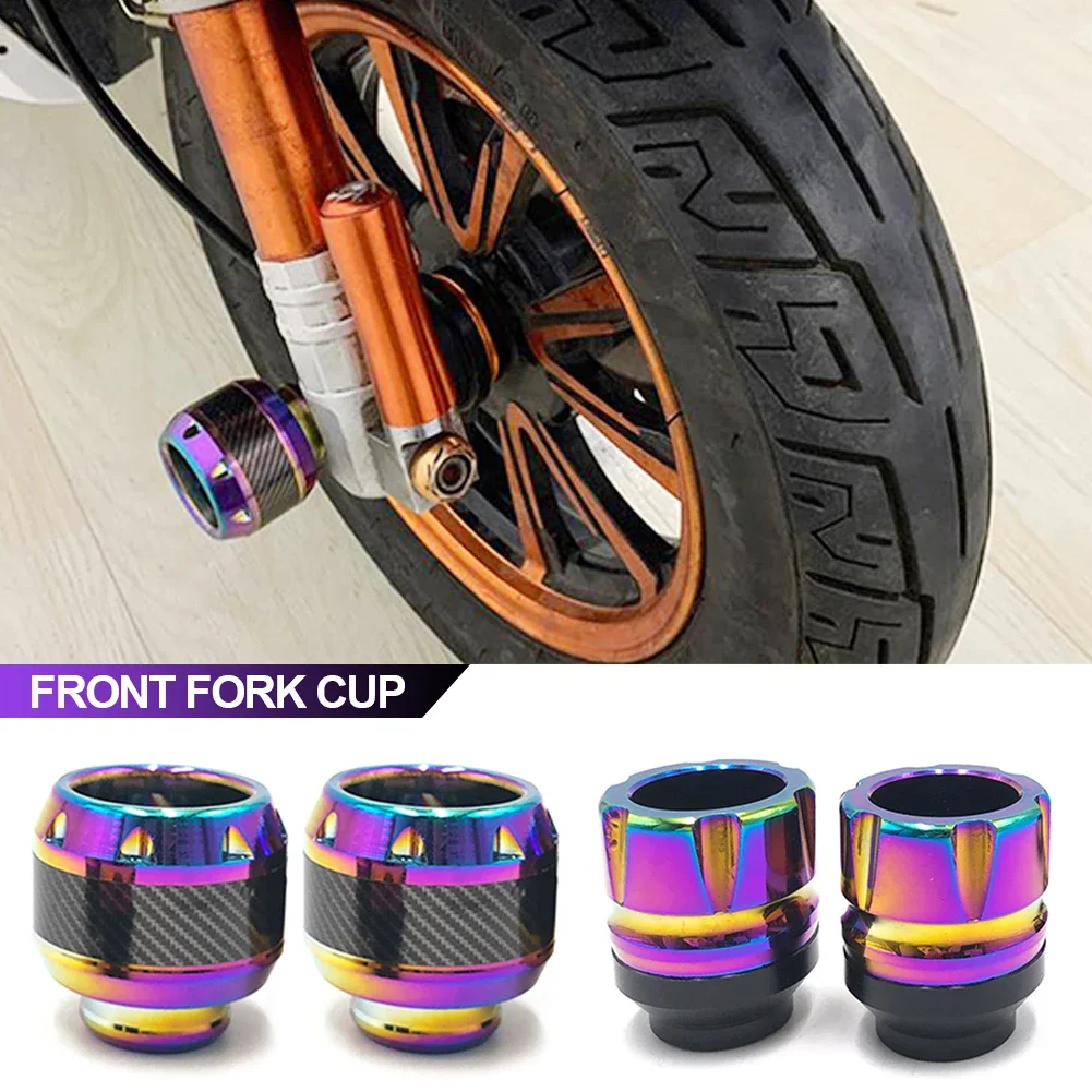 2PCS Burning Titanium Motorcycle Frame Slider Aluminum Front Fork Cup Falling Crush Protector Carbon Fiber for Motorbike Scooter