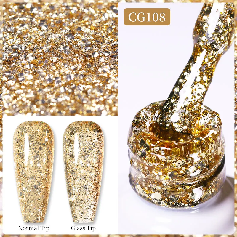 BORN PRETTY 10ml Gold Glitter Gel Nail Polish Crystal Semi Permanent Soak Off UV Gel Varnish Nail Art Manicure Base Top Coat