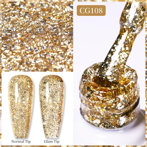 BORN PRETTY-esmalte de uñas de Gel con purpurina dorada, cristal semipermanente, barniz de Gel UV para decoración de uñas, capa superior Base de manicura, 10ml