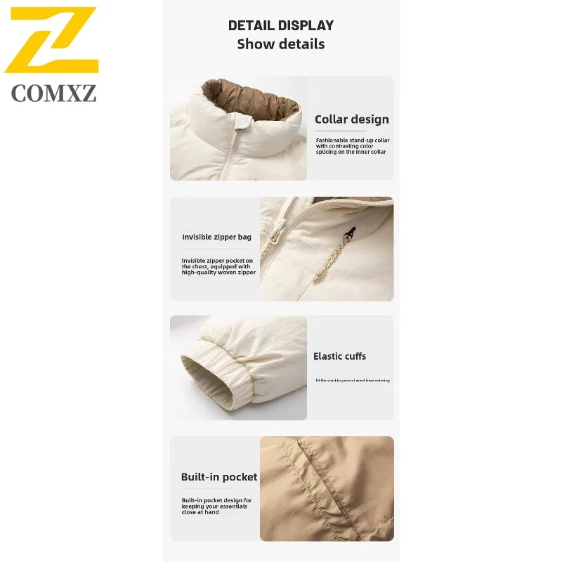 COMXZ Luxury Mens Down Jacket Stand Collar Snow Skiing Thickened Warm Parka Street Style Lightweight Winter Zipper Outerwear