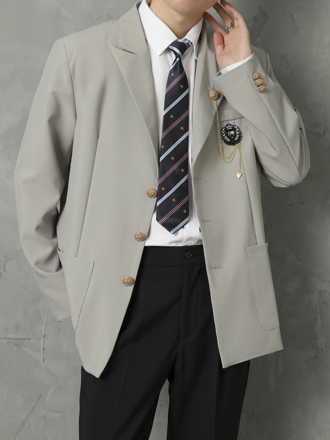 

New Design College Sle Men's Student Suit Jaet Tee Button Large Size Haome Versatile Trendy Faion Urban Youth