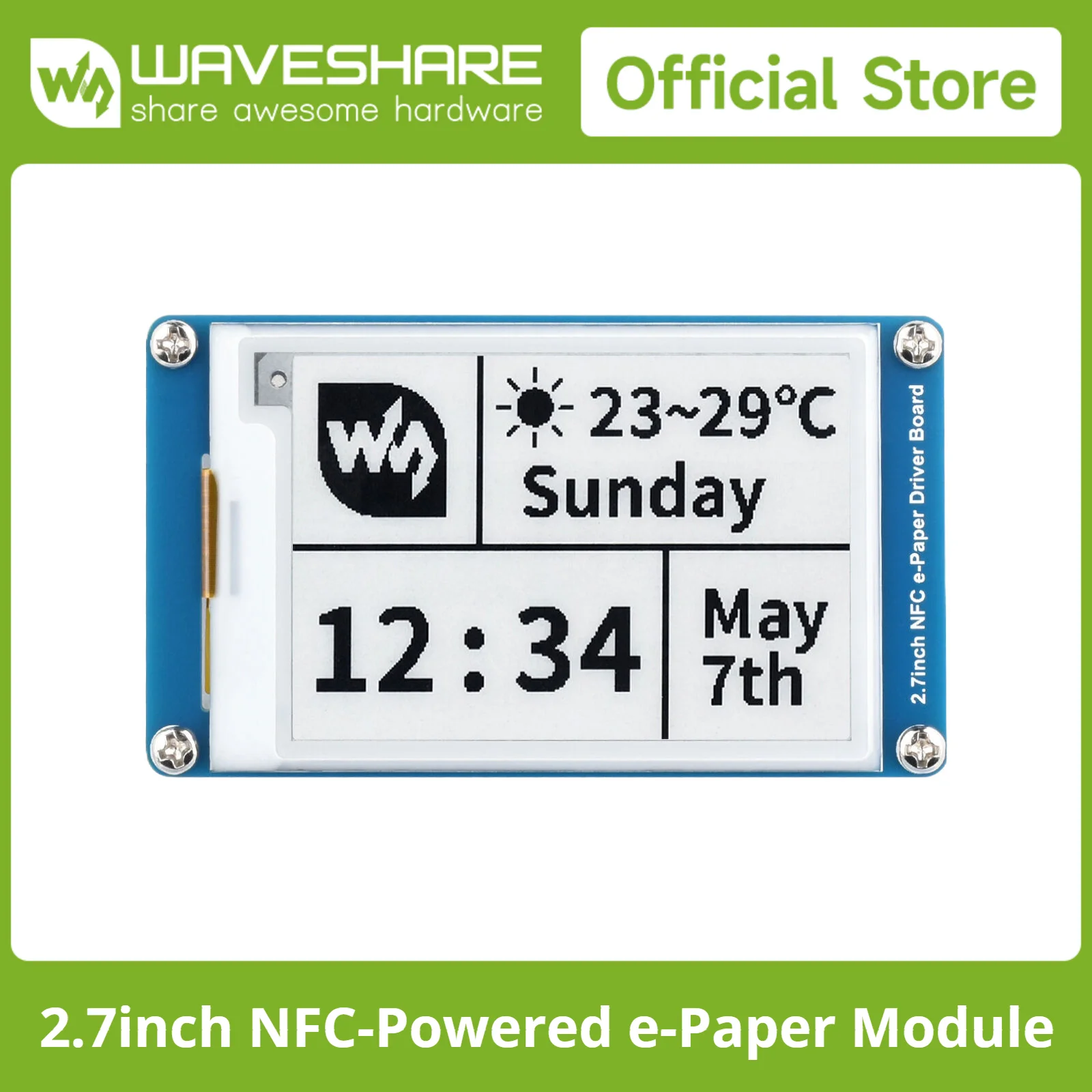 Waveshare 2.7inch Passive NFC-Powered E-Paper Module, No Battery Required, Black and White Display Colors