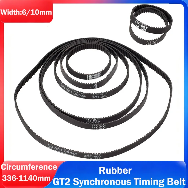 1pcs Circumference 336mm-1140mm GT2 Timing Belt 2GT Closed Loop Rubber Belt Width6/10mm Synchronous Belt For 3D Printer