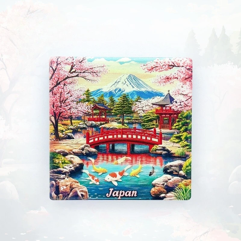Japanese Garden Fridge Magnet - Elegant 3D Ceramic Tile Souvenir Unique Zen Landscape Gift for Travel & Minimalist Home Decor