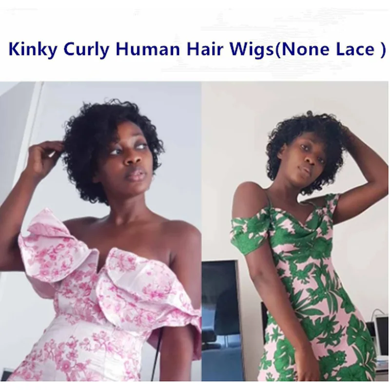 Women Afro Curly Short Wigs Brown Dark Roots Natural Wig US