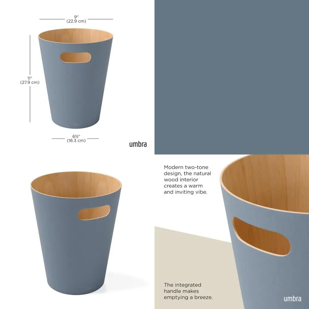 

2-Gallon Wooden Trash Bin - Modern Slate Blue Wastebasket for Home & Office Recycling