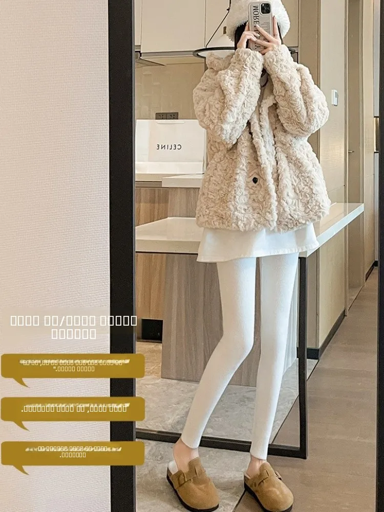 Camere-Strickstrumpfhose mit Fce-Futter für Damen, warme Herbsthose, neun Punkte, schmale Passform, Baumwollhose