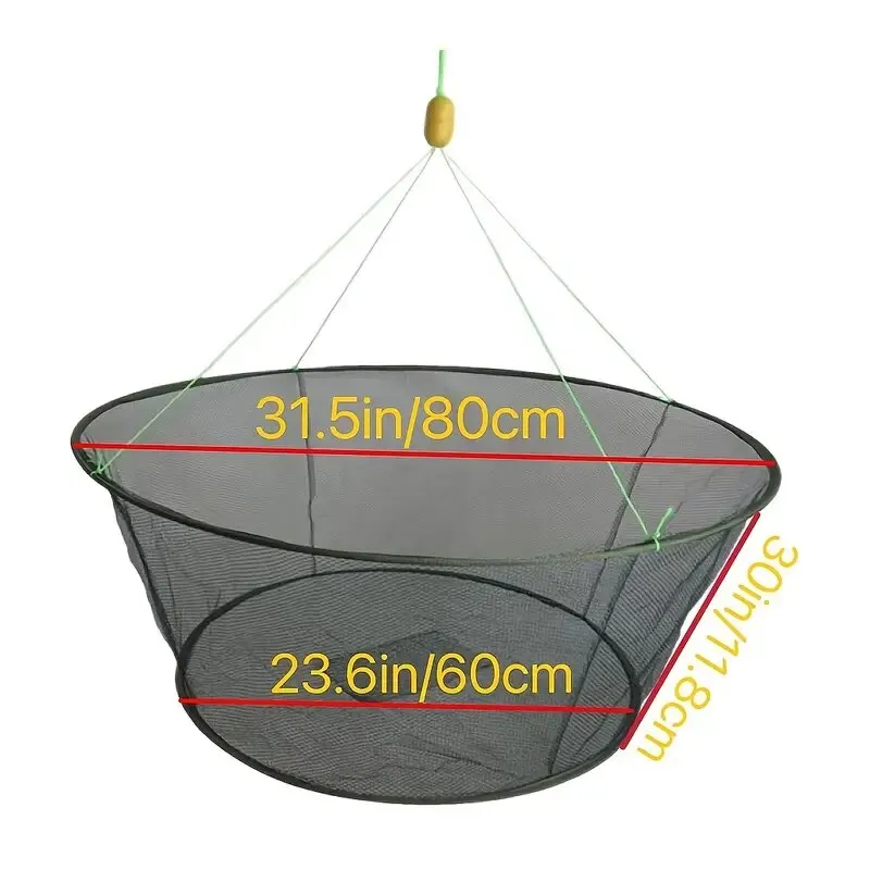 80CM Loose Mouth Folding Drop Fishing Net Shrimp Catcher Tank Casting Network Fish Eels Trap Cage Prawn Bait Crab Netting