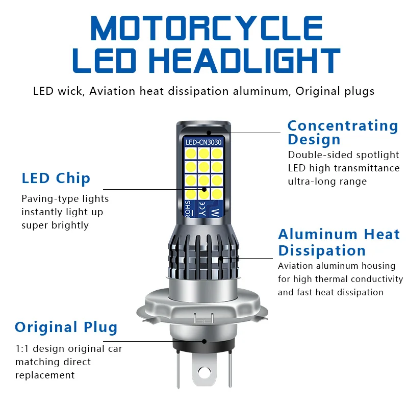 1PC White Car Headlight Lamp Led Bulb H4 P15D H6/BA20 Super Bright 24 SMD Day Running Light DRL12V White Yellow Motorcycle