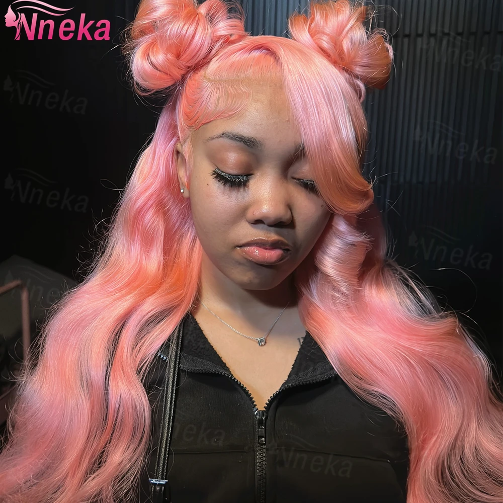 Rosa peruca de cabelo humano onda do corpo peruca dianteira do laço 13x6 hd peruca frontal do laço 200 densidade brasileiro rosa cabelo colorido para preto