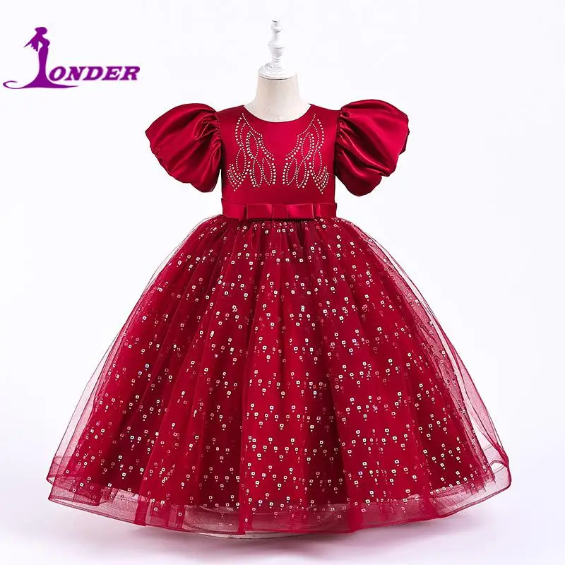 Sonder Formal O-neck Flower Girl Dresses Puff Sleeves Vintage Dress Princess Wedding Bridesmaid Party Ball Gown Customized