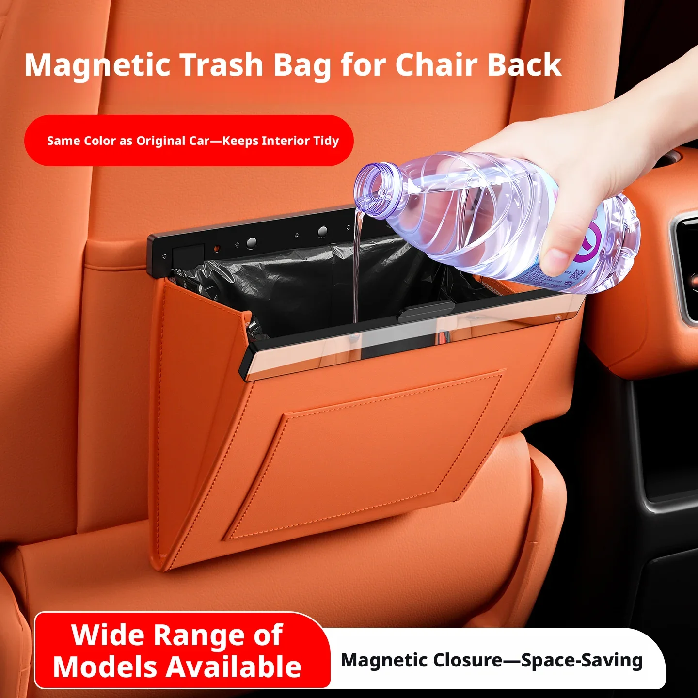 Magnetic Car Garbage Bag Waterproof PU Leather Auto Back Seat Hanging Trash Bin Interior Accessories for Vehicle