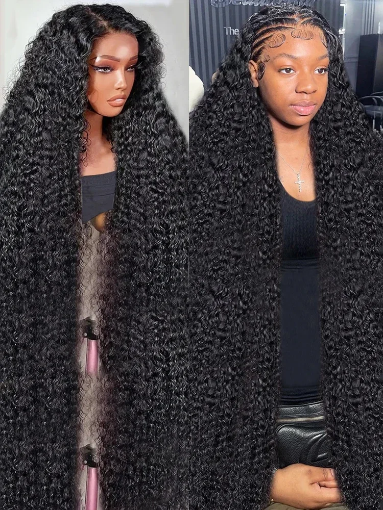 

300 Density 30 40 Inch13X6 HD Transparent Deep Water Wave Curly Human Hair 13X4 Lace Frontal Human Hair Wigs For Black Women