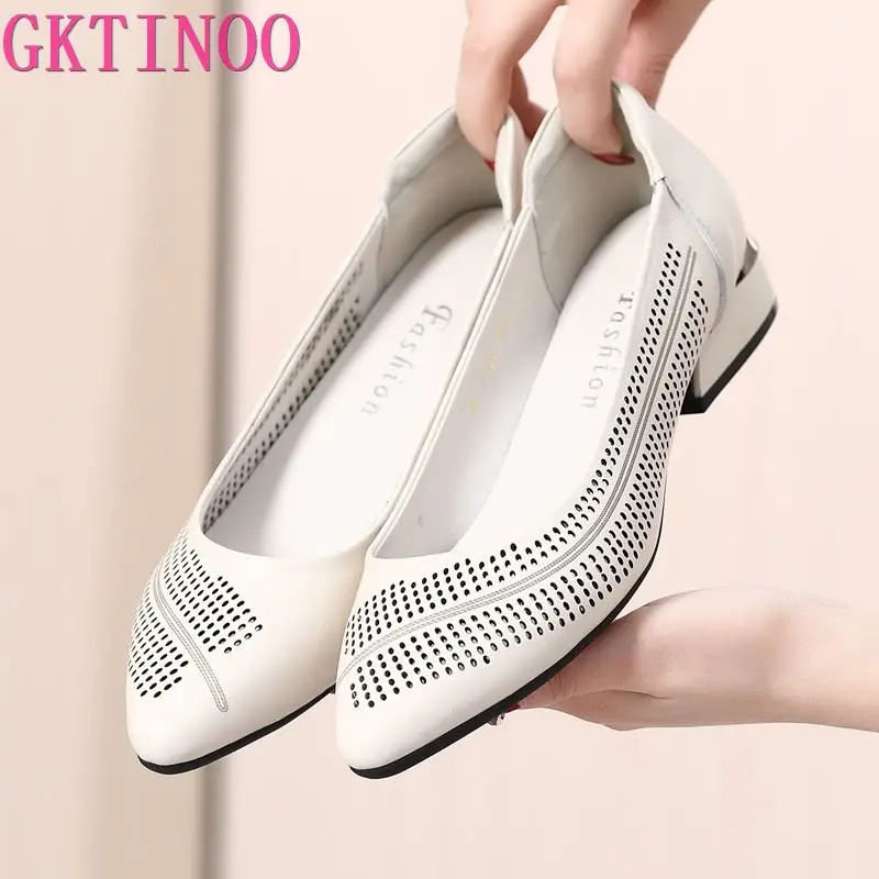 2024 Spring Summer New Designer Low Heels Shoes Women Large Size Pumps Brand Genuine Leather Ladies Luxury Fashion Party Shoes