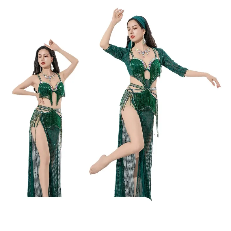 

Sequin BellyDancce Suit Belly Dance Performance Costumes Classic Baladi Multi-Style Sequin Tassel Group Performance Costumes