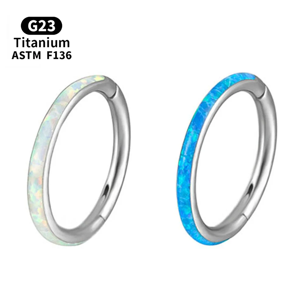 G23 Titanium Piercing Jewelry Side Opal Nose Rings Closed Ring Seamless Nose Ring Clicker Lip Ring Cartilage Earring For Women