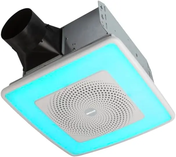 NuTone SPK110RGBL ChromaComfort Bathroom Exhaust Fan, 110CFM/1.5 Sones, with Sensonic Bluetooth Speaker and 24-color LED Light,