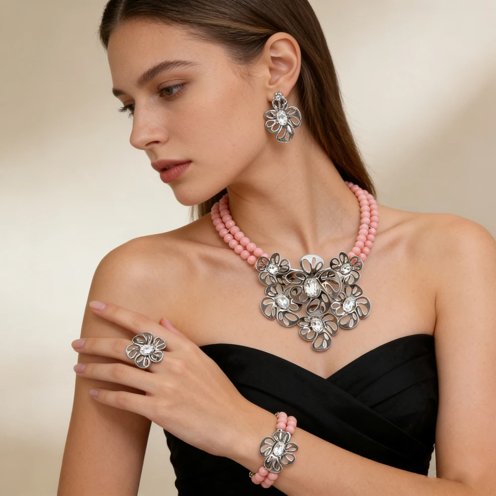 Simple Dubai Jewelry Three Layer Necklace Fine Jewelry Sets for Women Party FHK24219