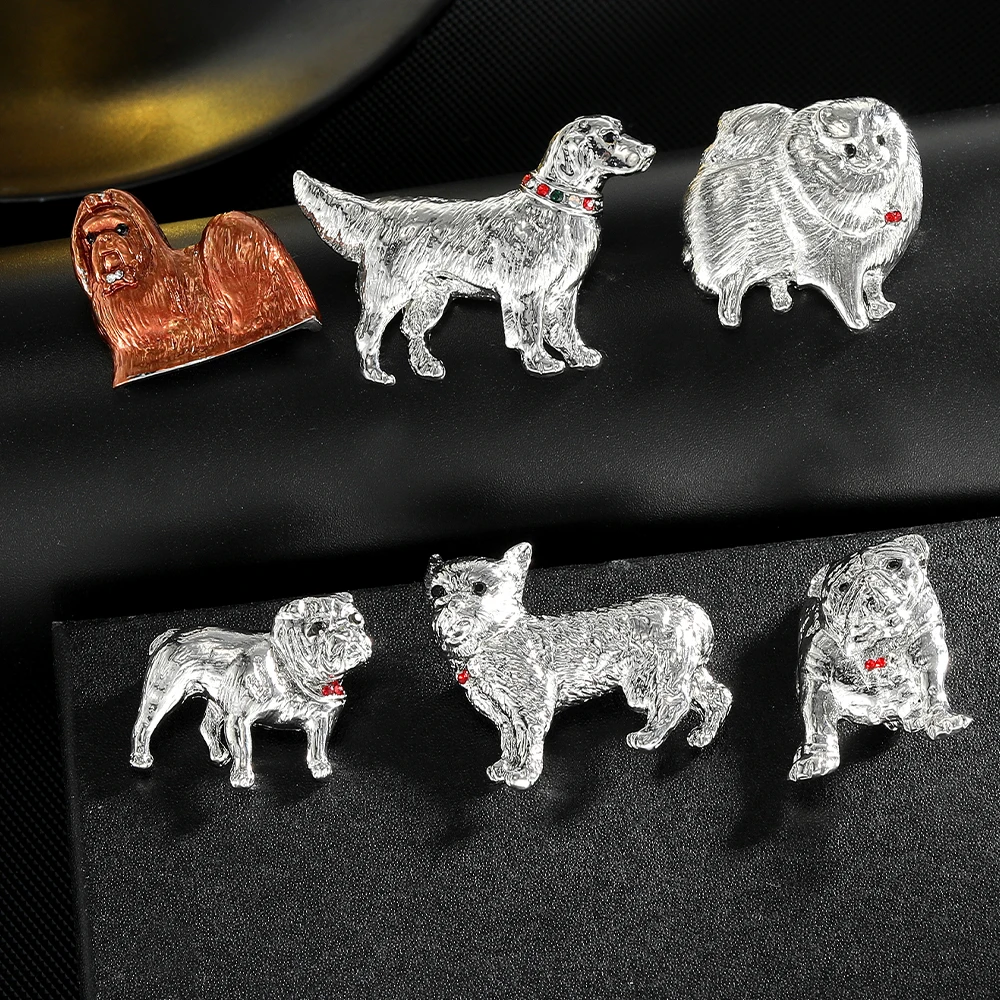Broches de cristal con forma de perro para amantes de las mascotas: Chow Chow, Bulldog, Pug, Akita, Chihuahua, Mastín Tibetano.