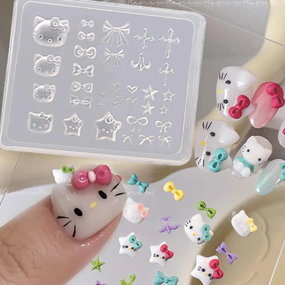 

3D Hello kitty Bows Kawaii Nail Charms Nail Art Mold DIY Molding Nail Art Decoration For Nail Art Craft Cartoon Nail Accessories