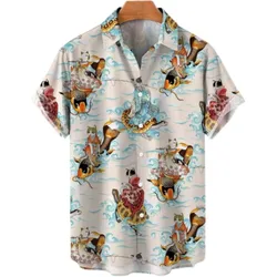 Camisa hawaiana Social informal para hombres, patrón Floral, talla grande, moda, vacaciones, oración, Cráneo Vikingo, ropa de calle Y2k, Verano