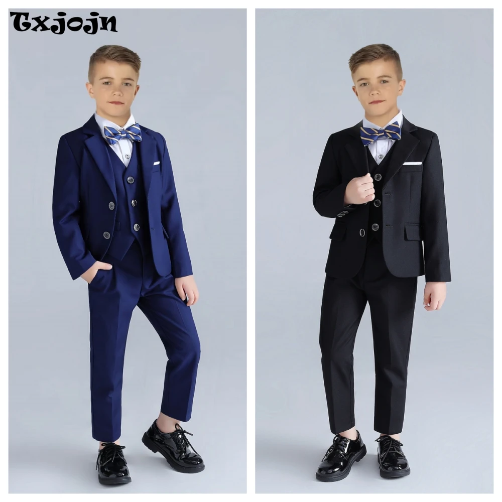 

Boys Formal Slim Fit Suit Set 4 Pieces Two Colors Available Fast Delivery Notched Lapel Kids Suits Banquet Party Tuxedo 3-14T